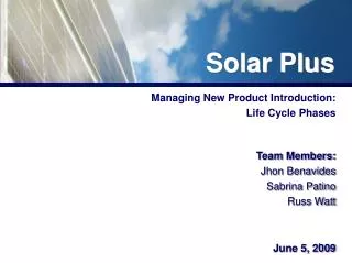 Managing New Product Introduction: Life Cycle Phases