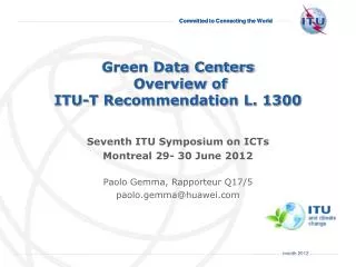 Green Data Centers Overview of ITU-T Recommendation L. 1300