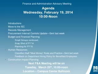 Agenda Wednesday, February 19, 2014 10:00-Noon