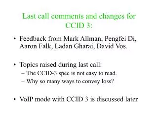 Last call comments and changes for CCID 3: