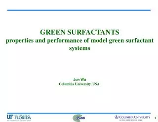 GREEN SURFACTANTS properties and performance of model green surfactant systems Jun Wu