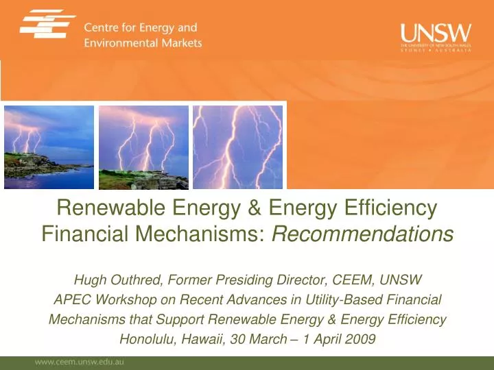 renewable energy energy efficiency financial mechanisms recommendations