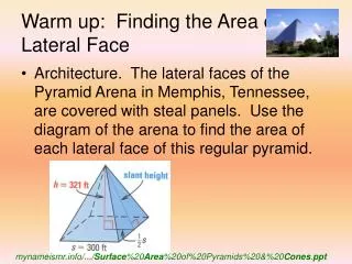 Warm up: Finding the Area of a Lateral Face