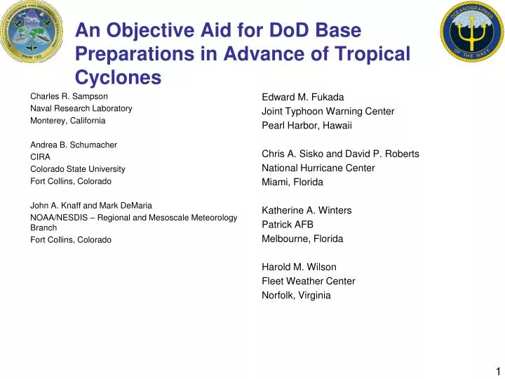 an objective aid for dod base preparations in advance of tropical cyclones
