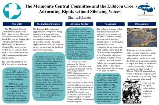The Mennonite Central Committee and the Lubicon Cree: Advocating Rights without Silencing Voices