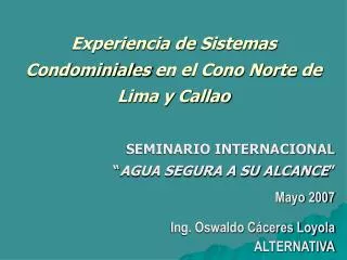 experiencia de sistemas condominiales en el cono norte de lima y callao