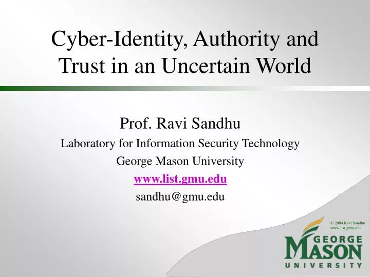 cyber identity authority and trust in an uncertain world