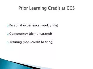 Prior Learning Credit at CCS