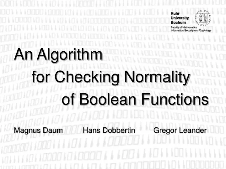 an algorithm for checking normality of boolean functions