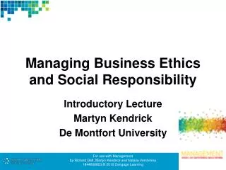 Managing Business Ethics and Social Responsibility