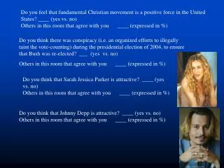 Do you think that Sarah Jessica Parker is attractive? ____ (yes vs. no)