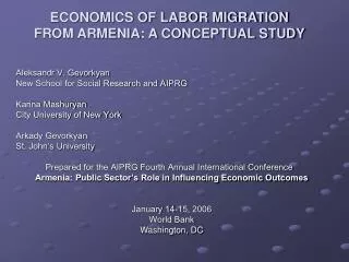 ECONOMICS OF LABOR MIGRATION FROM ARMENIA: A CONCEPTUAL STUDY