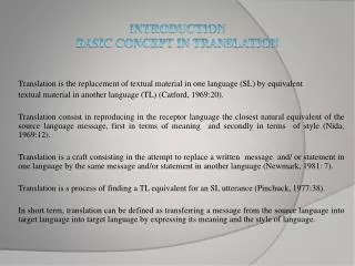 INTRODUCTION BASIC CONCEPT IN TRANSLATION