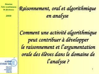 raisonnement oral et algorithmique en analyse