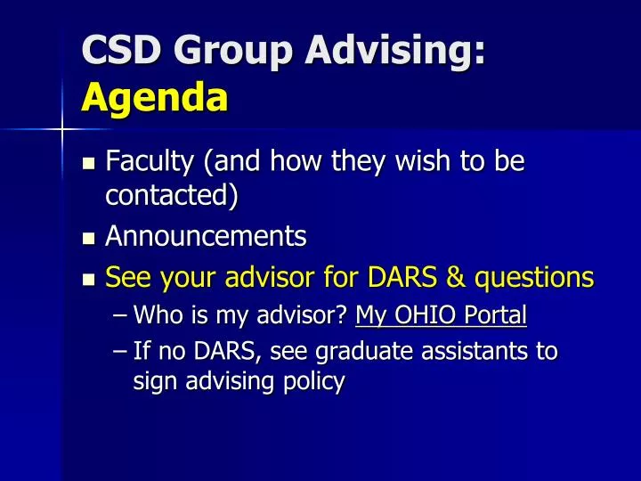 csd group advising agenda