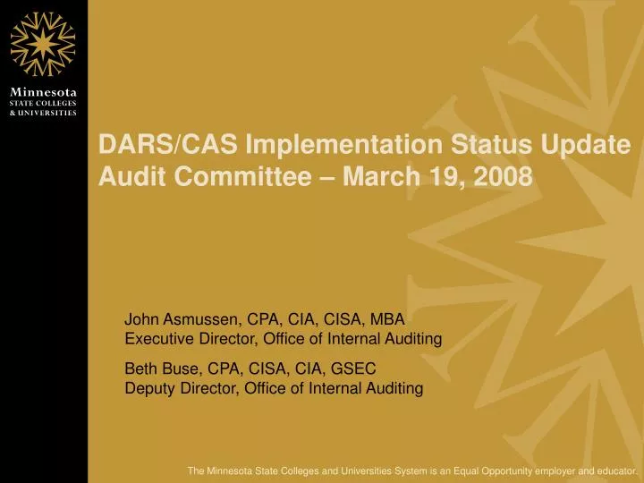 dars cas implementation status update audit committee march 19 2008