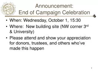 Announcement: End of Campaign Celebration