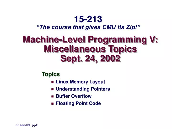 machine level programming v miscellaneous topics sept 24 2002