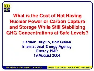 Carmen Difiglio, Dolf Gielen International Energy Agency Energy PMP 19 August 2004