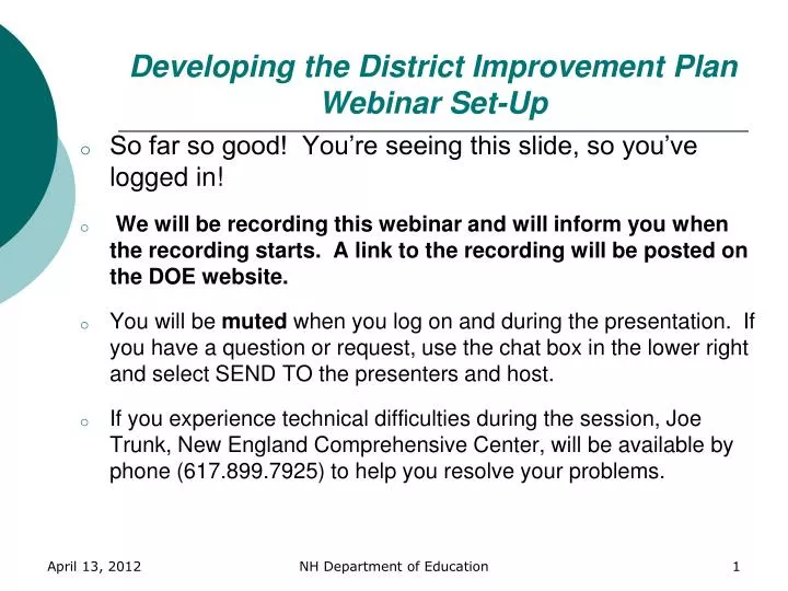 developing the district improvement plan webinar set up