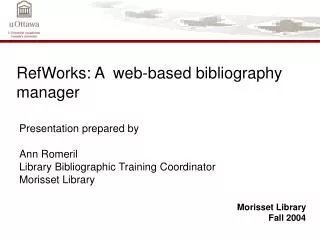 RefWorks: A web-based bibliography manager