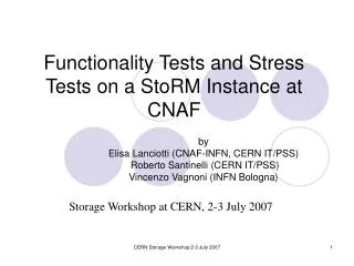 Functionality Tests and Stress Tests on a StoRM Instance at CNAF
