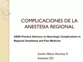 complicaciones de la anestesia regional