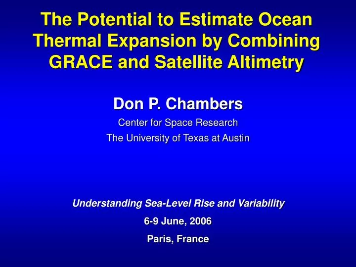 the potential to estimate ocean thermal expansion by combining grace and satellite altimetry