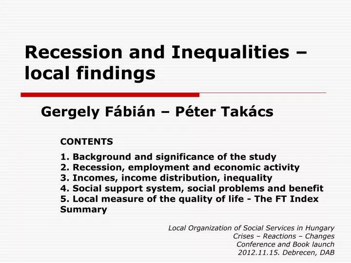 recession and inequalities local findings