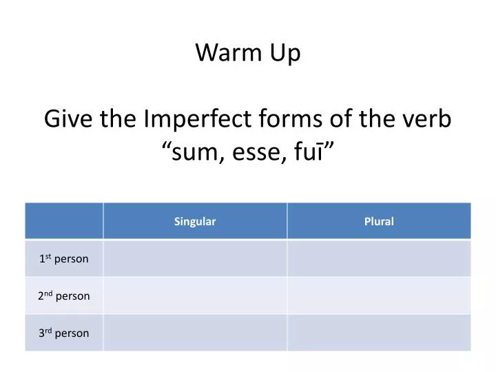 warm up give the imperfect forms of the verb sum esse fu