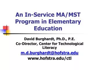 An In-Service MA/MST Program in Elementary Education