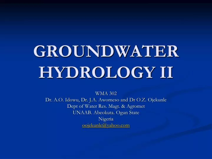 groundwater hydrology ii