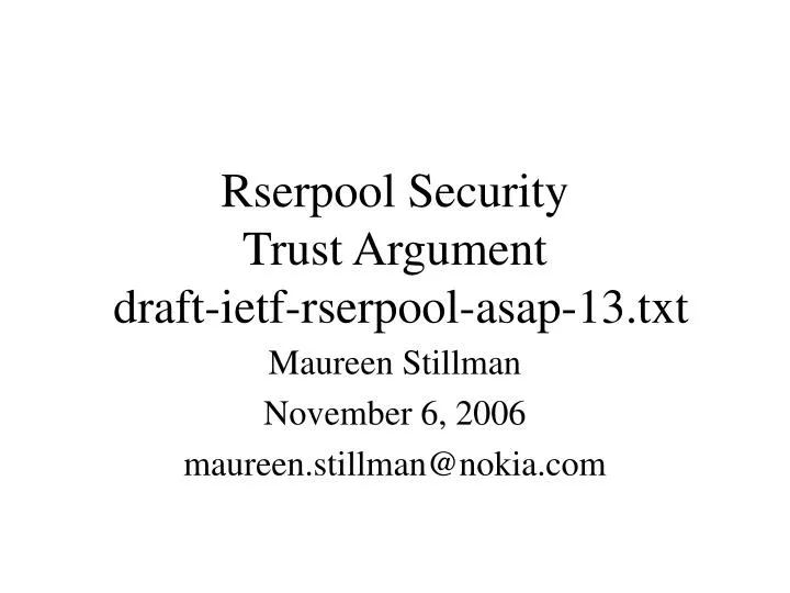 rserpool security trust argument draft ietf rserpool asap 13 txt