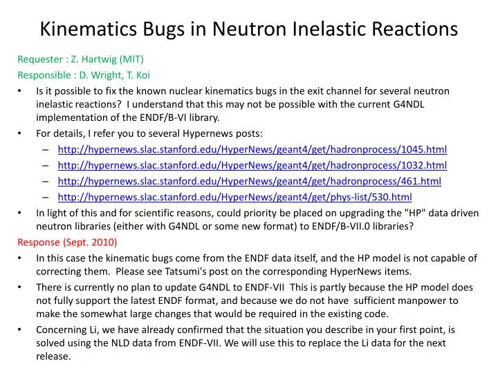 kinematics bugs in neutron inelastic reactions