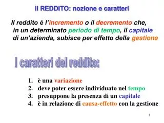 il reddito nozione e caratteri