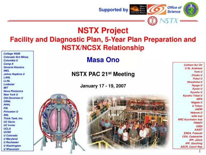 nstx project facility and diagnostic plan 5 year plan preparation and nstx ncsx relationship