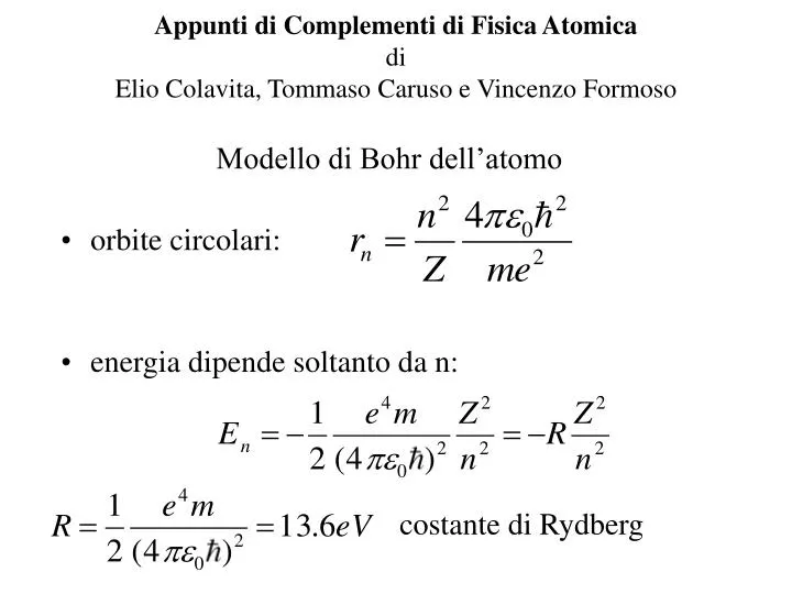 appunti di complementi di fisica atomica di elio colavita tommaso caruso e vincenzo formoso