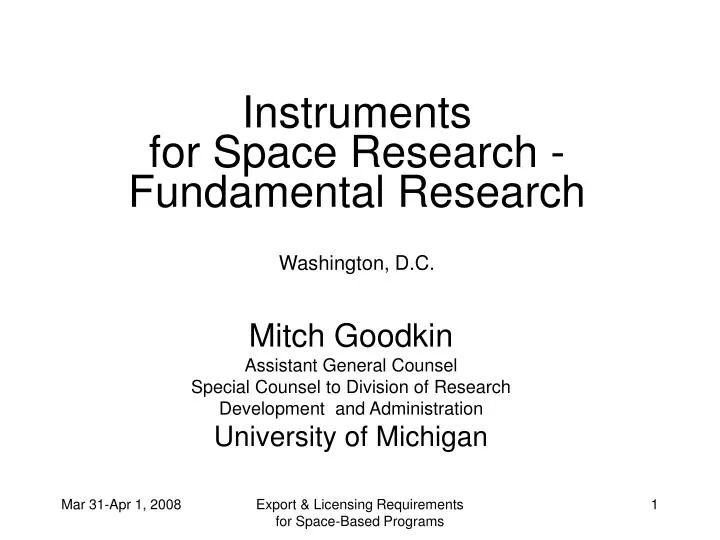 instruments for space research fundamental research washington d c