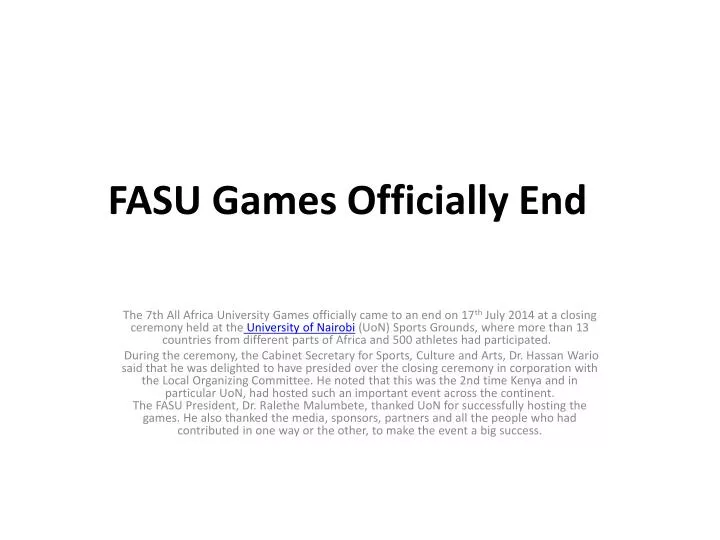fasu games officially end