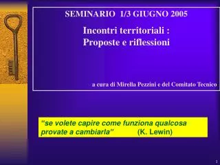 SEMINARIO 1/3 GIUGNO 2005 Incontri territoriali : Proposte e riflessioni