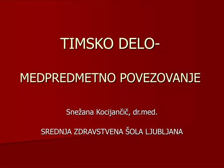 timsko delo medpredmetno povezovanje