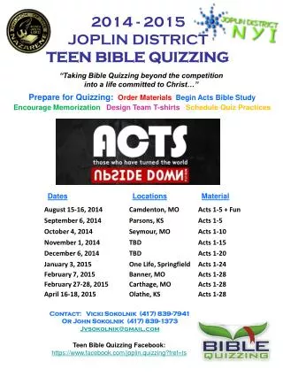 2014 - 2015 JOPLIN DISTRICT TEEN BIBLE QUIZZING