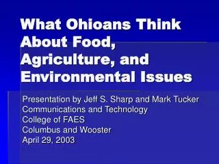What Ohioans Think About Food, Agriculture, and Environmental Issues