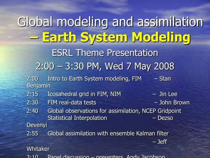 global modeling and assimilation earth system modeling