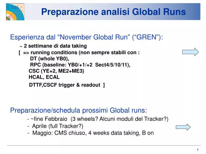 preparazione analisi global runs