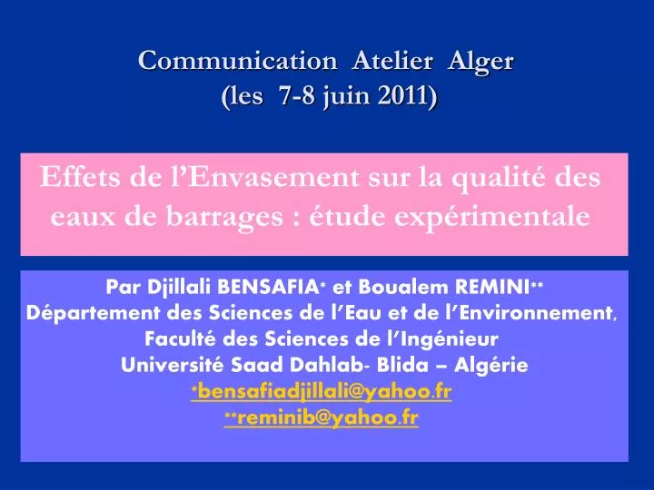 effets de l envasement sur la qualit des eaux de barrages tude exp rimentale