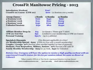 CrossFit Manitowoc Pricing - 2013
