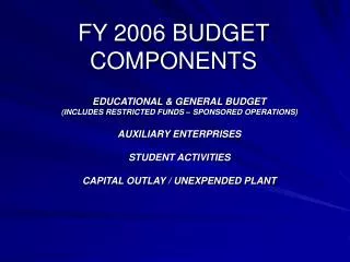 FY 2006 BUDGET COMPONENTS