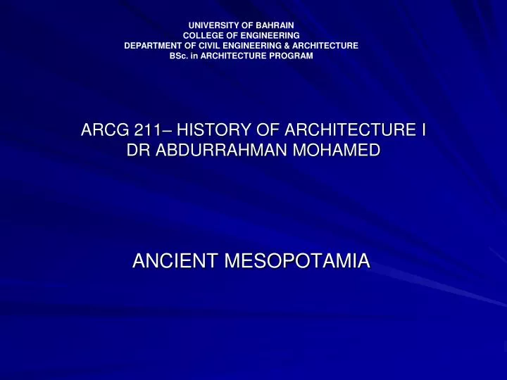 arcg 211 history of architecture i dr abdurrahman mohamed