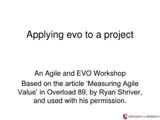Applying evo to a project